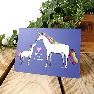 Tarjeta de felicitación Papá te quiero con unicornio