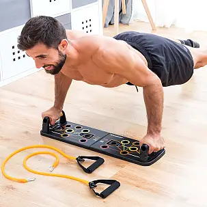 Tabla de flexiones push-up con bandas de resistencia