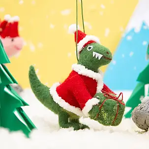 Adorno de Navidad de fieltro Santasaurus